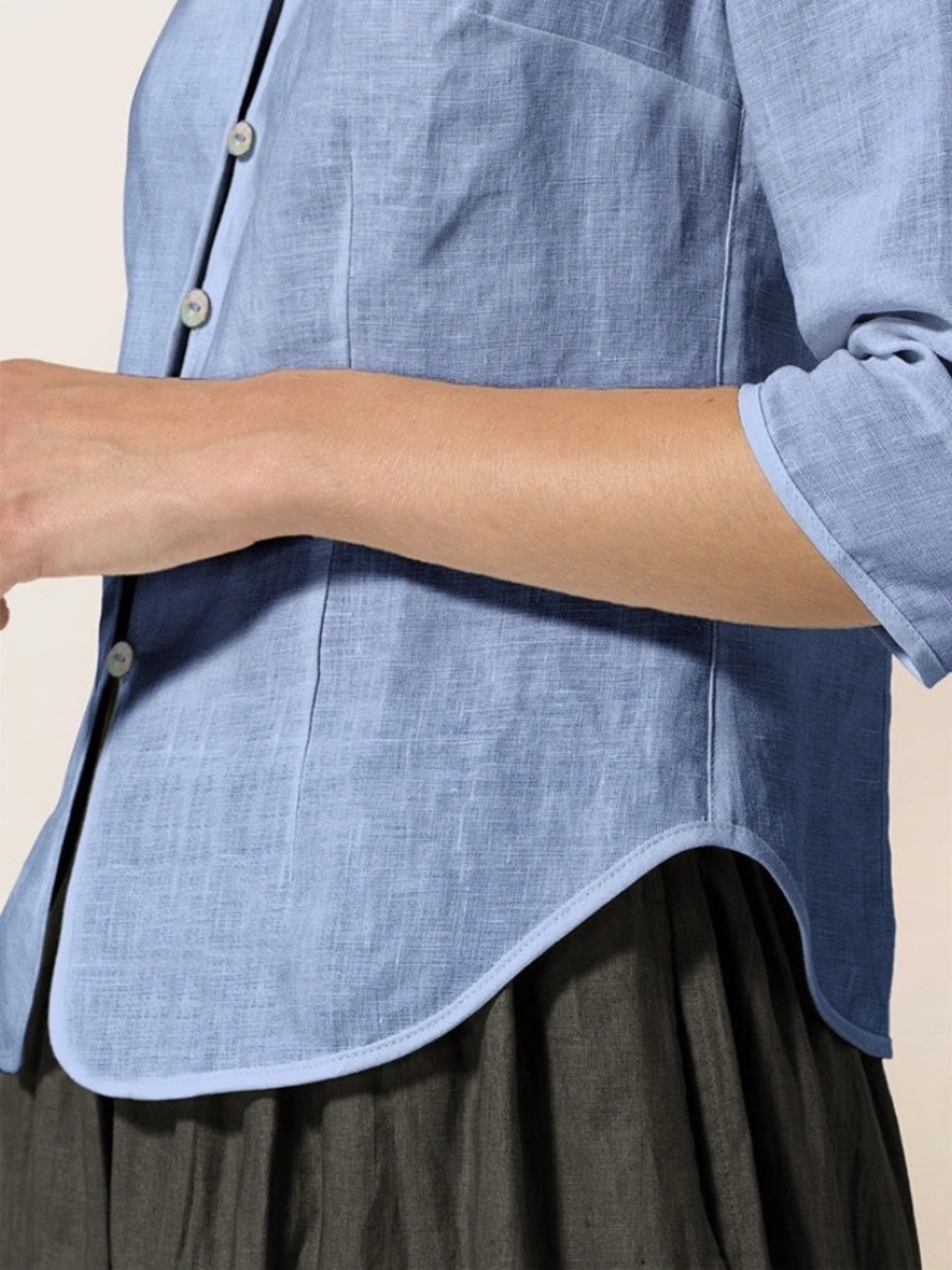 Lintico 100% linen Amelia tailored jacket top Mandarin collar shacket minimalist - Picture 9 of 10